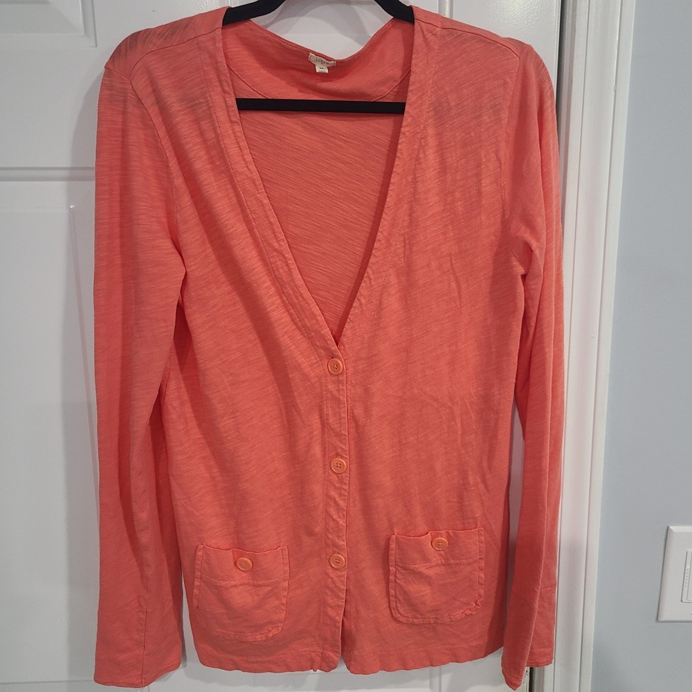 J. Crew Womens Medium Coral Cotton Long Sleeve Cardigan Sweater